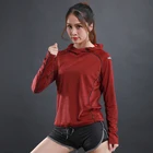 Женская быстросохнущая Спортивная рубашка с капюшоном, с длинным рукавом, на молнии