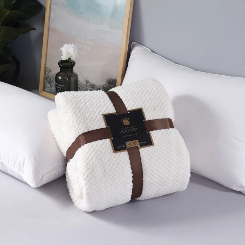 

Solid Color Blanket Mesh Pineapple Flannel Blanket Thick Plain Gift Air Conditioning Blanket Nap Blanket