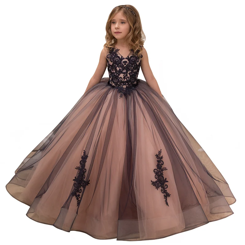 fancy little girls pageant dresses 2-12 years princess party dresses for girls mesh flower dress long kids puffy ball gowns - Цвет: Picture color