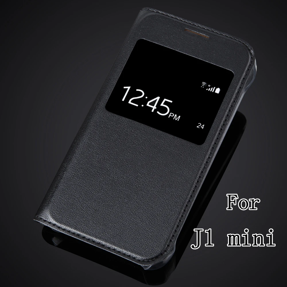 Ультратонкий кожаный чехол книжка с окошком для Samsung Galaxy J1 mini (2016) J105 J105H J105F