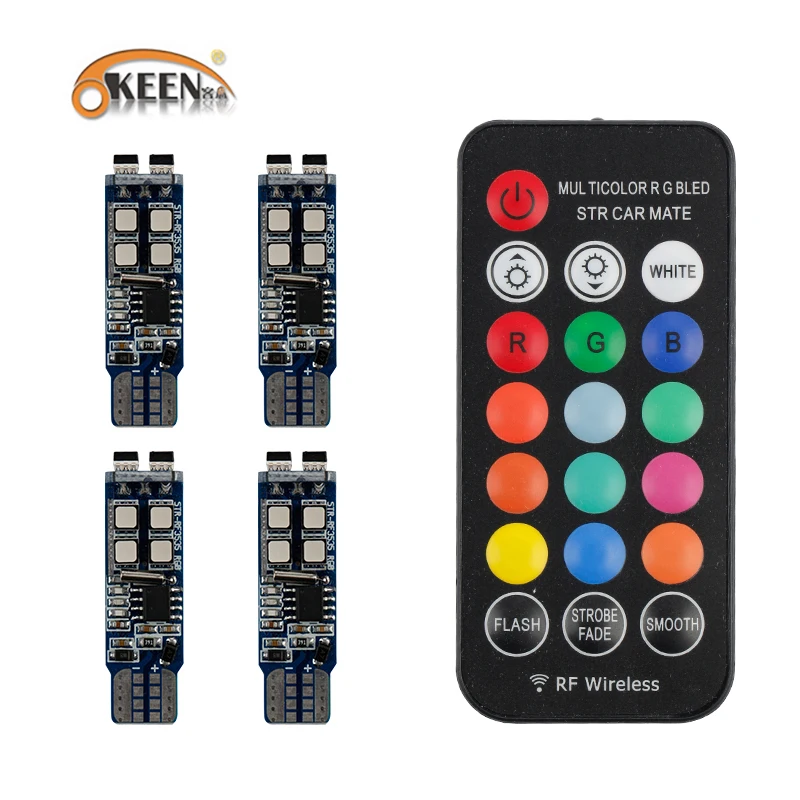 Светодиодные лампы OKEEN RGB T10 W5W 10SMD 5050LED с радиочастотным управлением источник