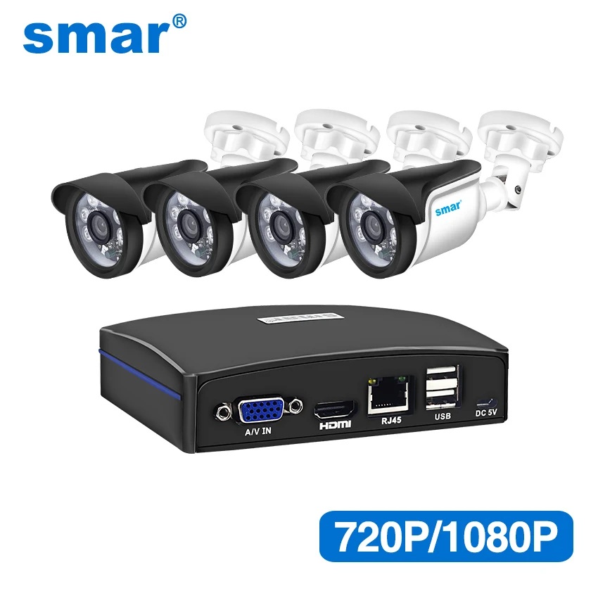 Smar мини 4 канальная система видеонаблюдения NVR 720P/1080P наружная IP камера в