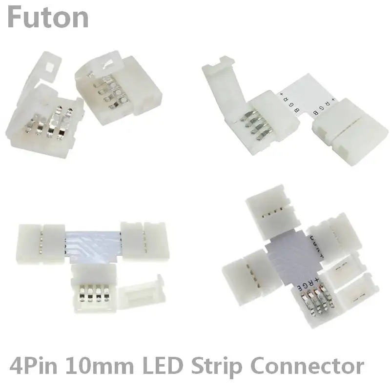 4Pin 10 мм ширина светодиодные ленты Разъем Solderless RGB светодиодный разъем (L/тройник