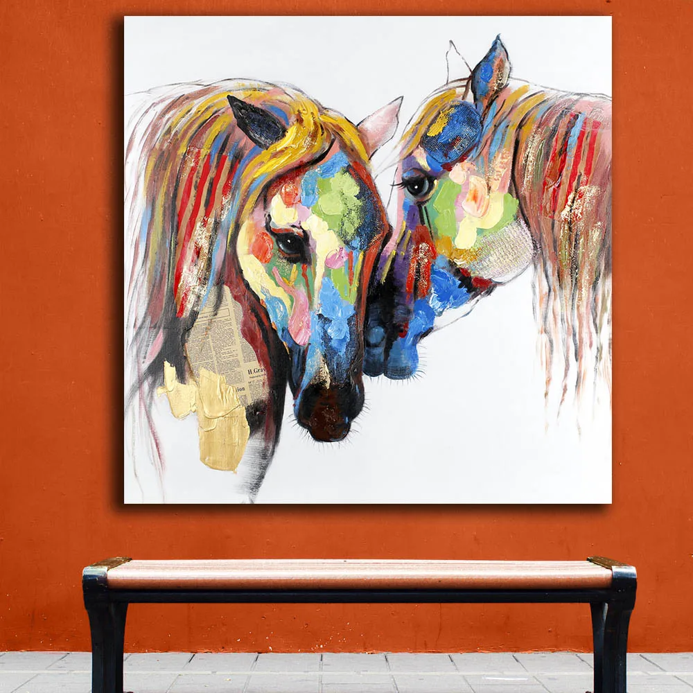 Фото Модная картина маслом цветные лошади поп-арт живопись домашний декор на холсте