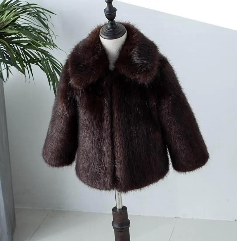 coffe lapel Г., зимнее Детское пальто из искусственного меха норки пальто с отворотом и капюшоном из искусственного меха утепленное пальто для мальчиков и девочек верхняя одежда с длинными рукавами, Y01 - Цвет: coffe lapel