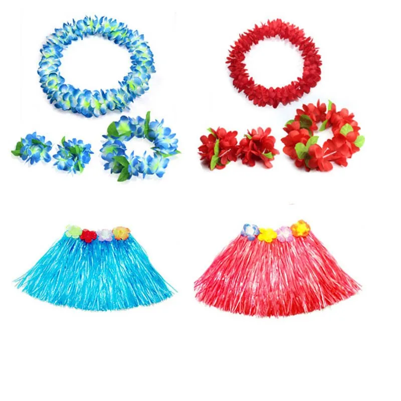 Tropical Hawaiian Luau Hula 30cm 40cm 60cm Skirt Headband Wristbands Neck Leis Flower Garland Party wedding birthday|flower party|lei flowerflower