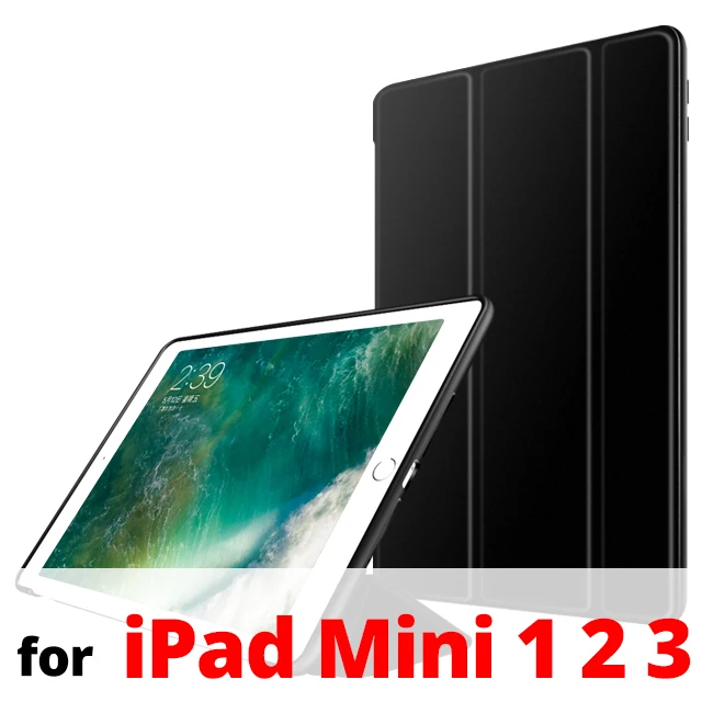 Чехол для iPad Mini 4 7," с магнитной подставкой из искусственной кожи, силиконовый мягкий чехол-накладка из ТПУ для iPad Mini 1 Mini 2 Mini 3, умный чехол - Цвет: Black Mini 123
