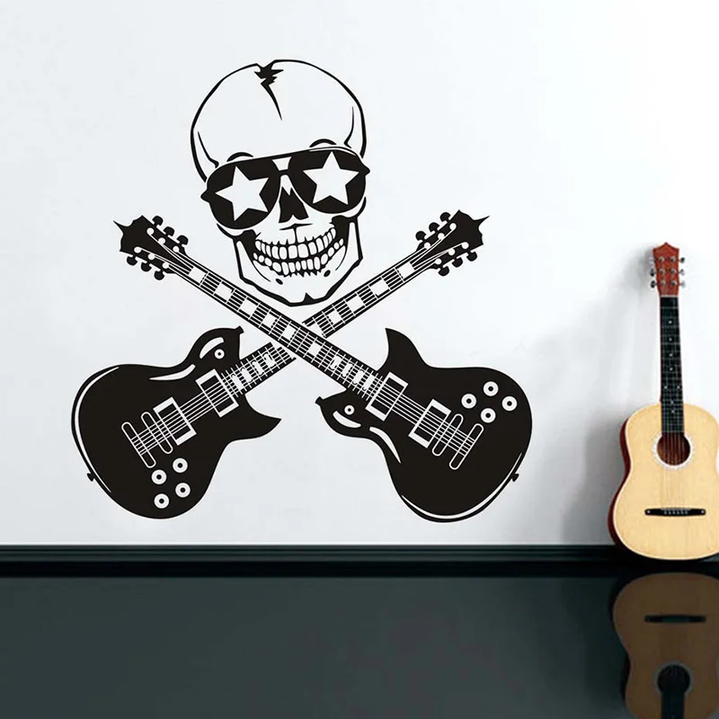 

Music Guitar Wall Decal Removable Vinyl Rock Skull Wall Sticker Home Wall Art Mural Music Studio Guitar Wall Decoration DA37