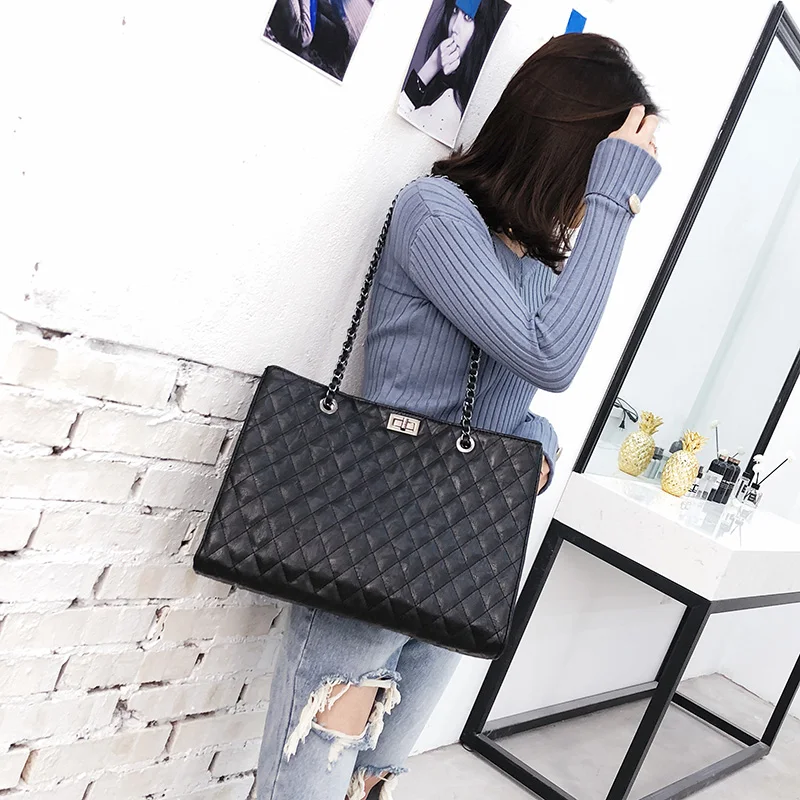 Large black Женские Сумки из искусственной кожи в клетку, модные женские сумки на плечо с цепочкой, сумка-мессенджер, Женская дорожная сумка, женская сумка - Цвет: Large black