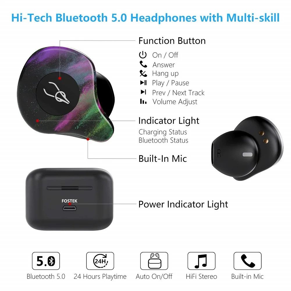 Топ 3D Звездное небо луна ночь bluetooth 5 0 наушники TWS беспроводные красочные для IOS