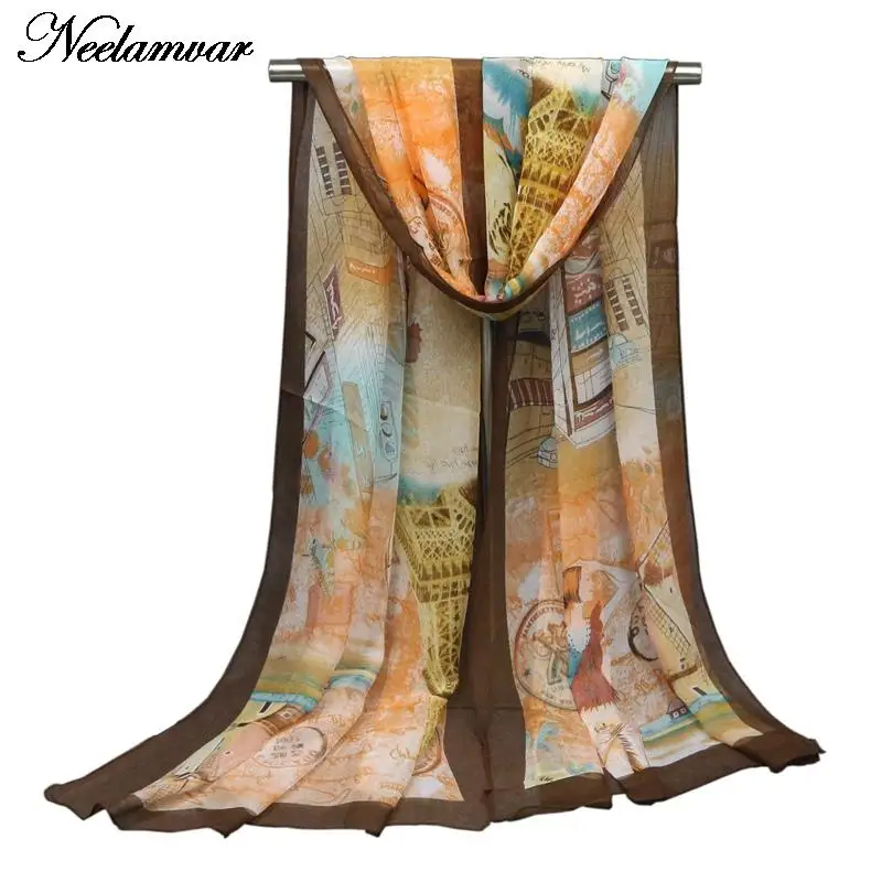 

Neelamvar new spring and autumn winter women georgette silk scarf soft brand scarves girls' foulard pareo and shawl Cachecol