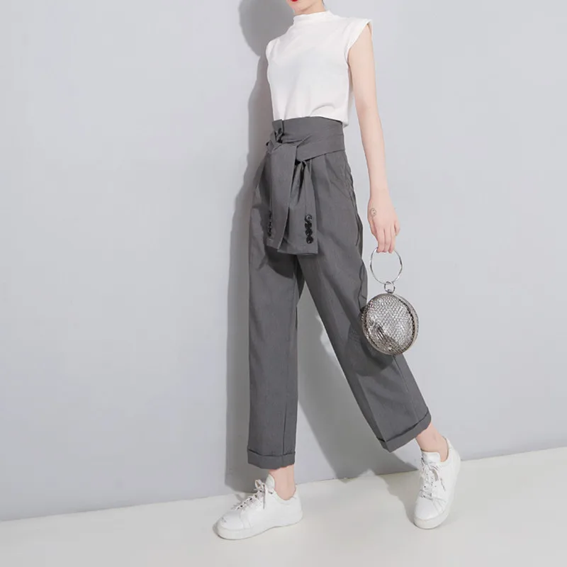 Johnture Ankle-length Solid Color 2022 New High Waist Button Pencil Pants Summer Pockets Flat Fashion Loose Women | Женская одежда
