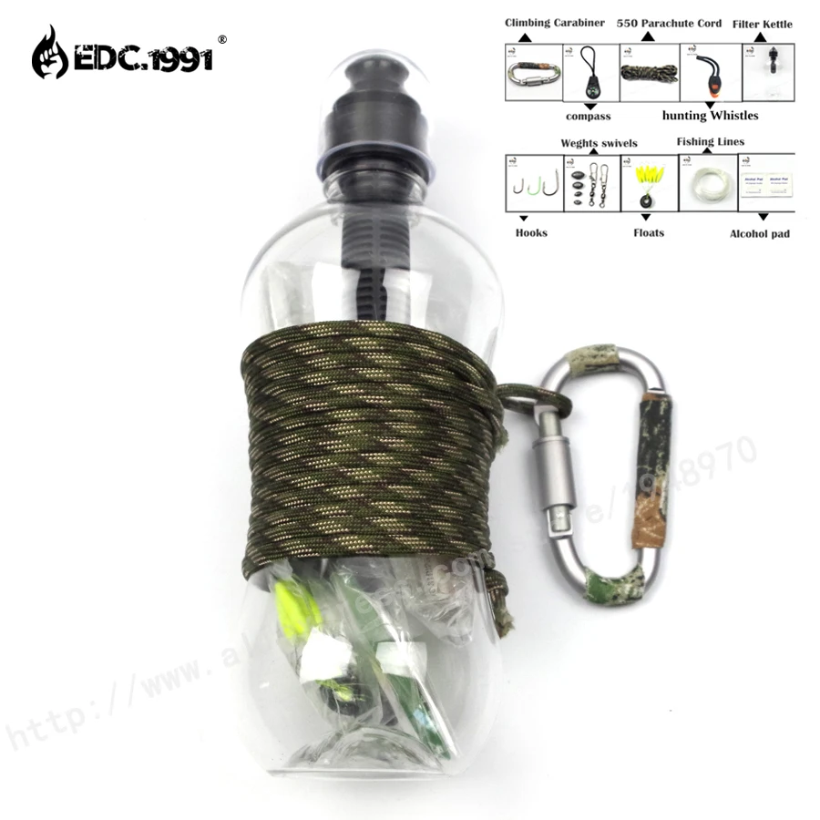 

EDC.1991 10 in1 SOS Outdoor Camping Hiking Emergency Survival Gear activated carbon filter kettle Kit Se tactical survival kit