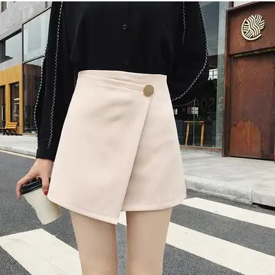 beige Qooth юбки Для женщин Harajuku девчушки юбки Асимметричный Черная Юбка Saia Молния сзади Faldas Новая Осенняя короткая юбка QH1465 - Цвет: beige
