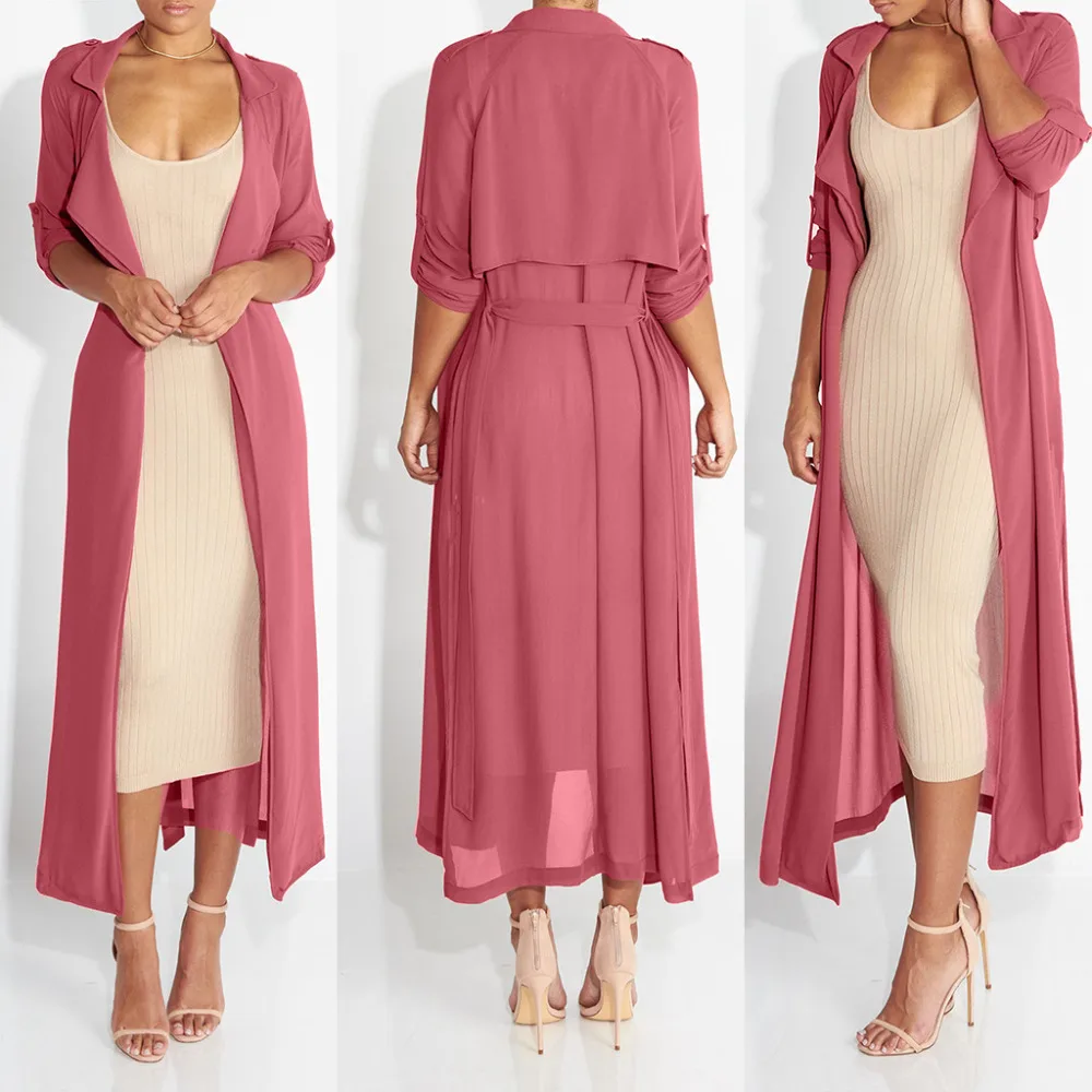 Женское шифоновое платье макси с отложным воротником и длинным рукавом|dress