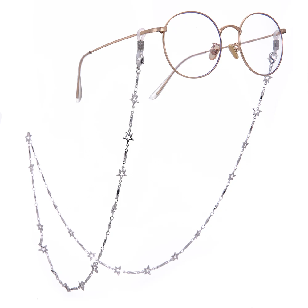 

EUEAVAN 5 pcs Metal Reading Glasses Chain Heart Star Clover Eyeglasses Beads Cord Holder Lanyard Strap Rope