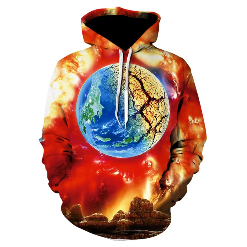 Толстовки с капюшоном для мужчин и женщин принтом Galaxy flame earth толстовки 3D-принтом