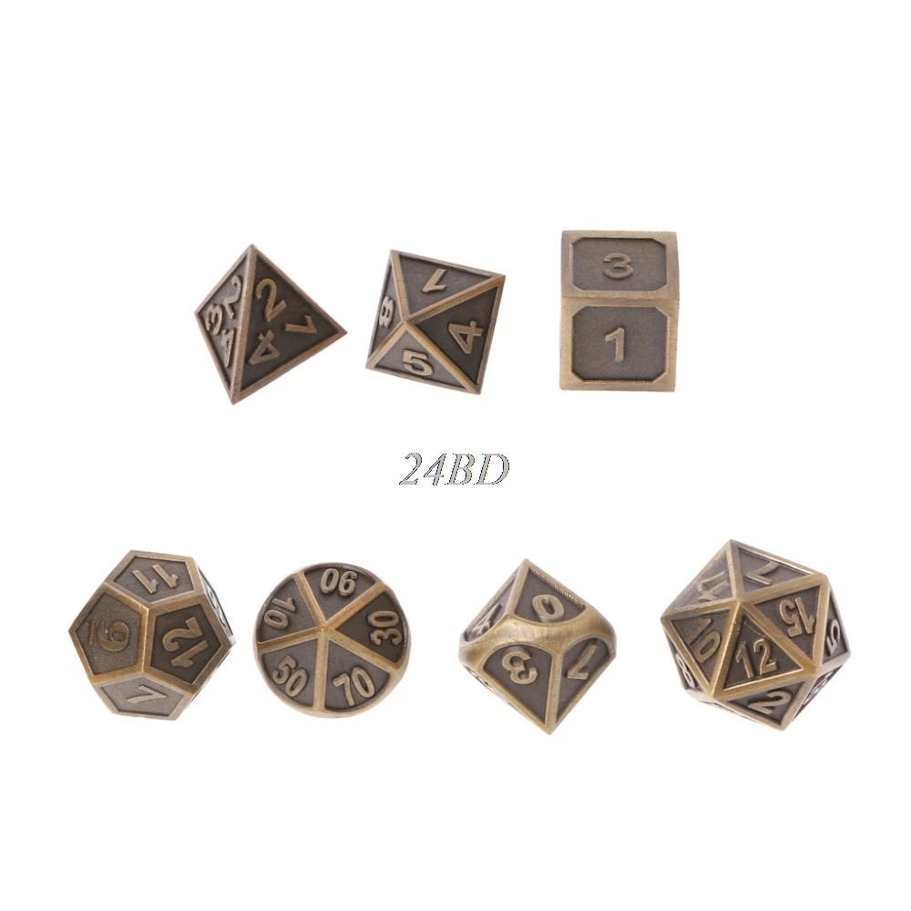 Блестящие металлические кости 7 кубики D4 D6 D8 D10 D% D12 D20 для настольных игр 7 шт./компл. A27