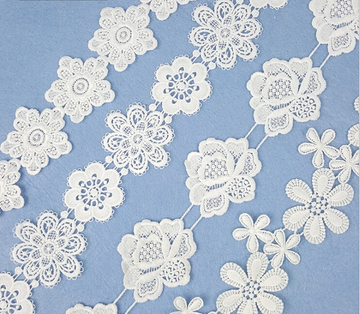 

10Yards Flower Lace Trim White Lace Fabric for wedding dress embroidered applique patch