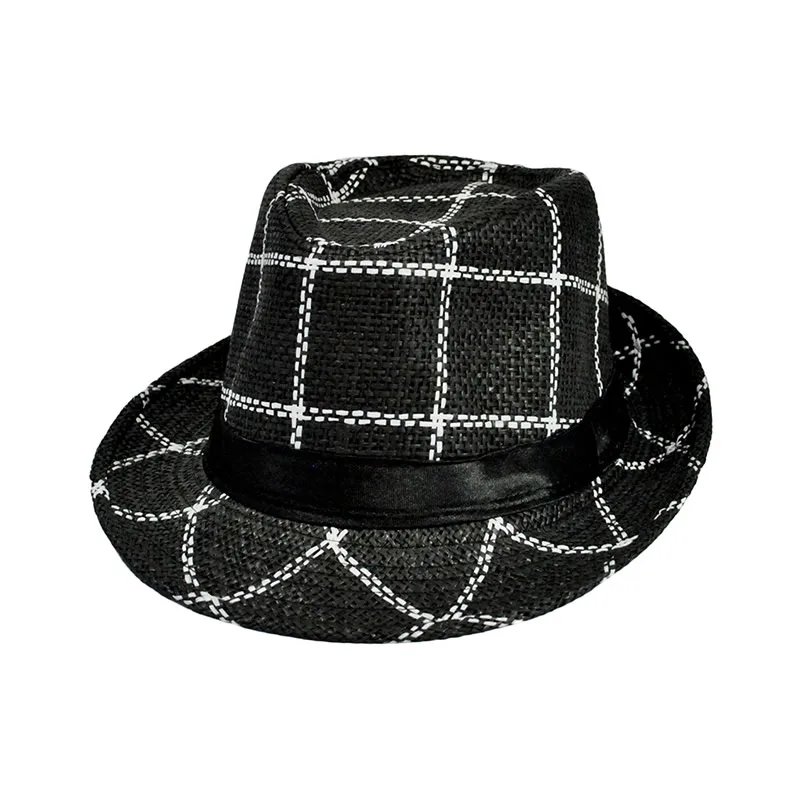 2017 Новая Мода Мужчины Женщины Полосой Fedoras шляпа Джентльмен Плед Cap Beach Sun Соломы