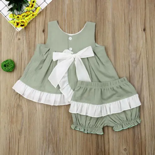 Одежда для новорожденных девочек Хлопковые топы с бантом + короткие штаны Летний