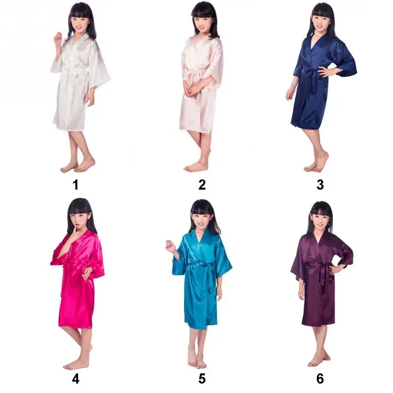Детская одежда для маленьких девочек из шелка атласное кимоно; наряд, одежда для сна, свадебное платье для девочек в цветочек Детское Белье для сна