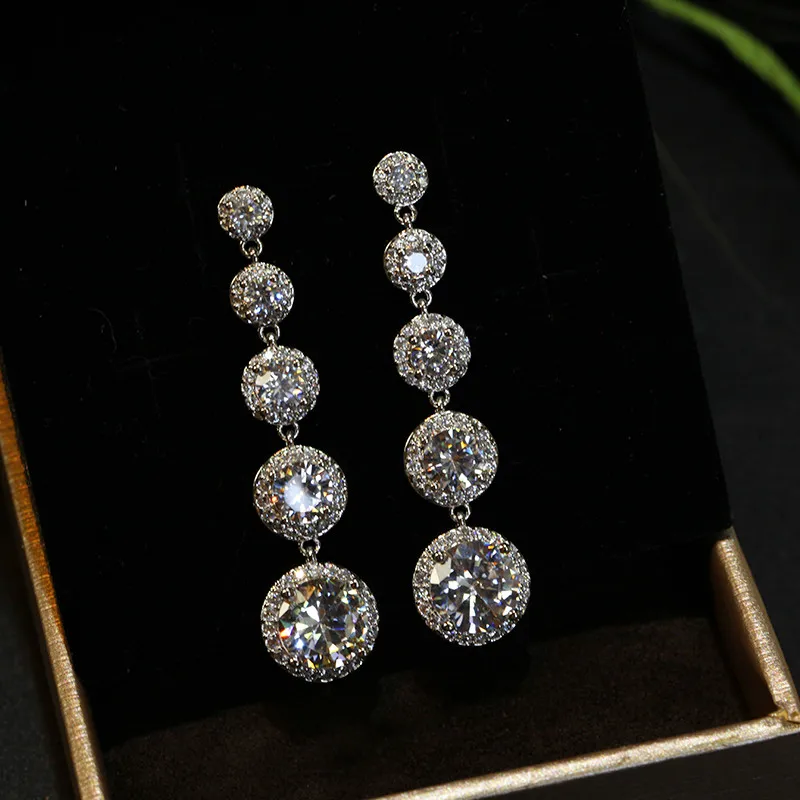 Модные женские круглые висячие серьги с кристаллами из стерлингового серебра 925