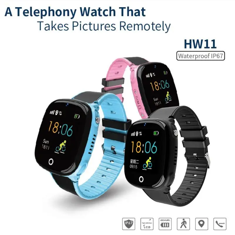 

HW11 IP67 Waterproof Smart Watch GPS Tracking Security Fence SOS Call Pedometer Intelligent Watch with Camera for Children Kids