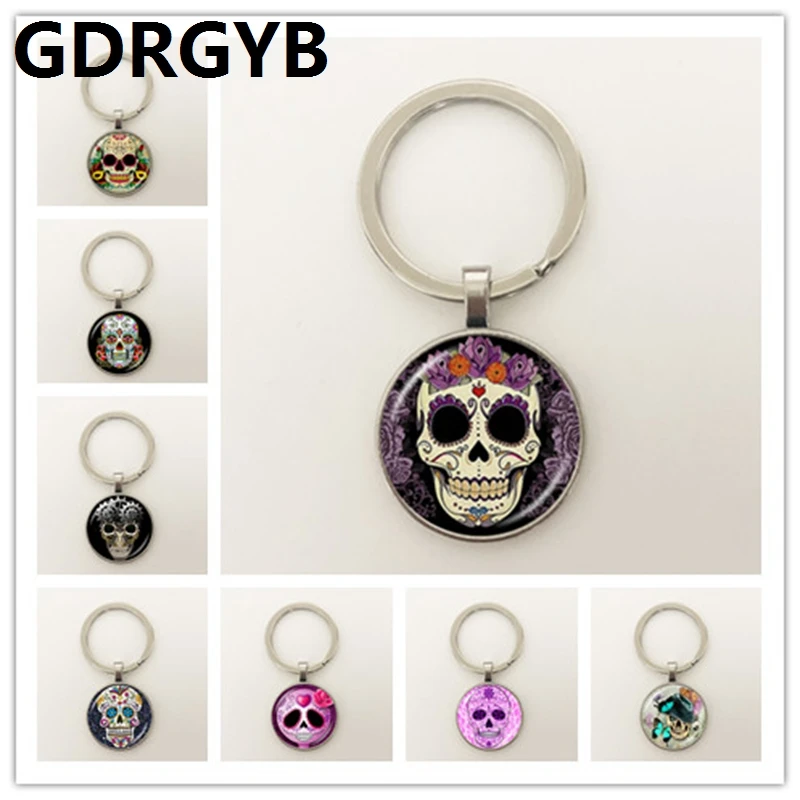 2019 День мертвых сахарных черепов Пряжка для ключей Скелет фото Татуировка