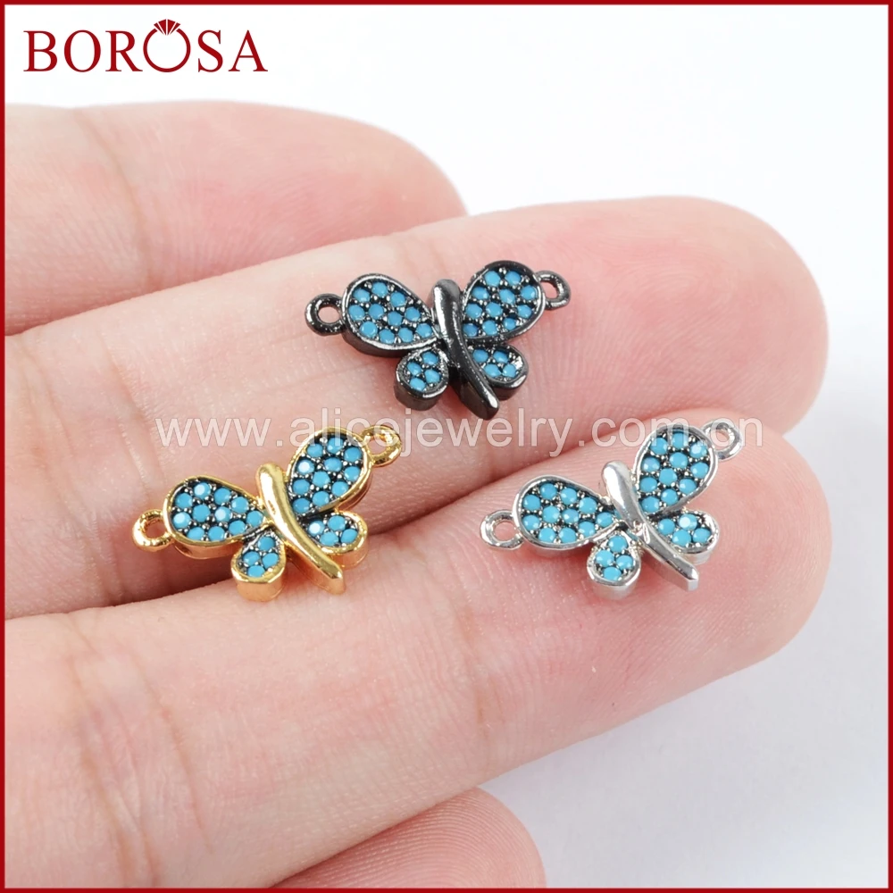 BOROSA 15PCS New Arrival Pave CZ Cubic Zirconia Lovely Butterfly TIny Connector Double Bails Mixed Colors for DIY Bracelet WX842 | Украшения