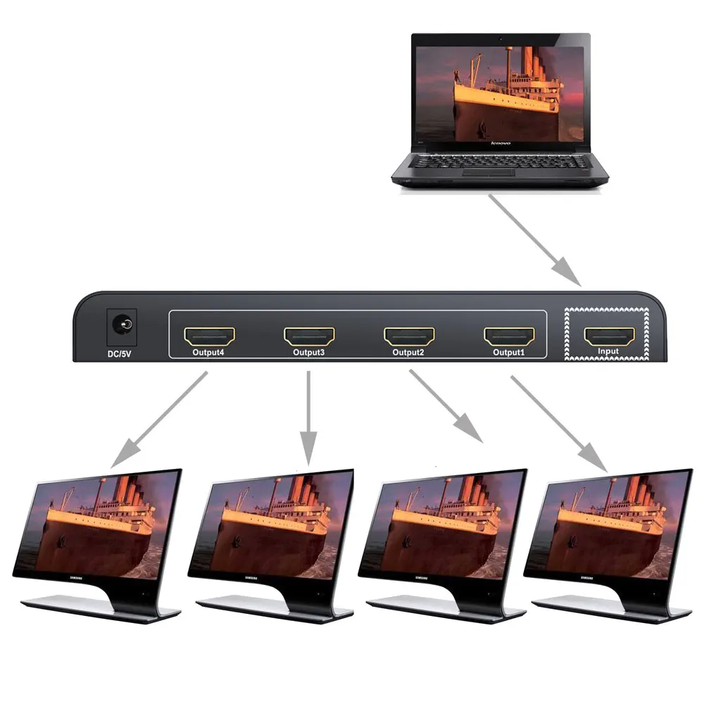 ESYNiC HDMI аудио сплиттер 1X4 1 в 4 выхода порта 1080P 3D 4KX2K Дубликатор Усилитель