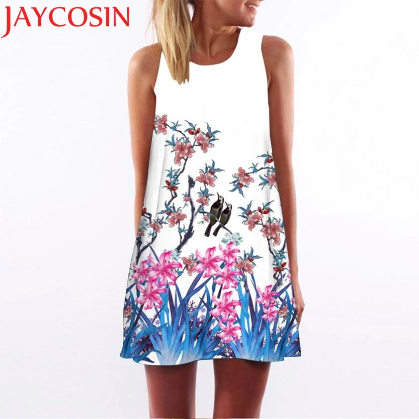 JAYCOSIN женское свободное летнее винтажное мини-платье без рукавов с 3D цветочным