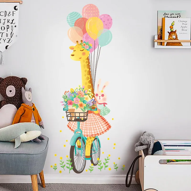 Мультяшный жираф животные детская комната настенный стикер кролик мультфильм