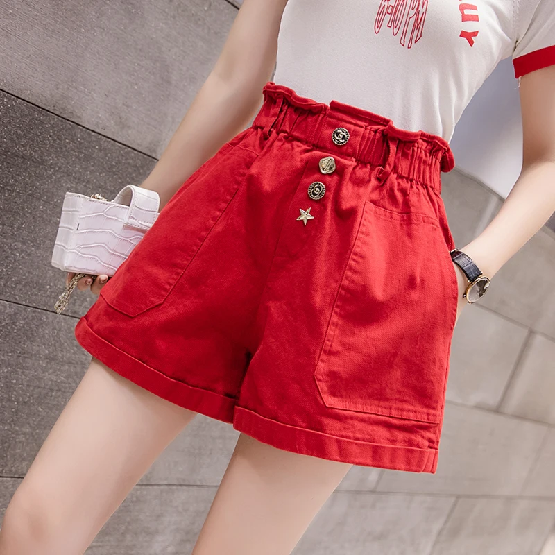 Zoki/Новые летние женские джинсовые шорты с эластичной высокой талией Свободные