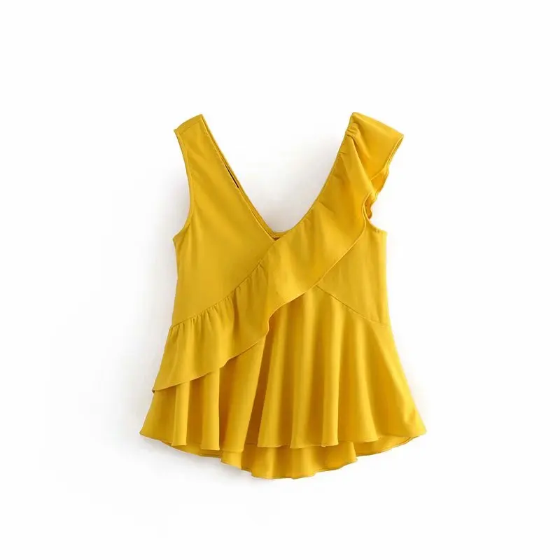 2019 Женская Милая с v-образным вырезом каскадные оборки Повседневная льняная