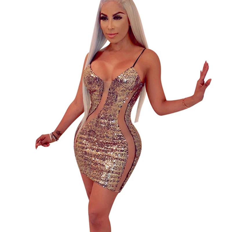 Женское вечернее платье-мини с блестками Сетчатое лоскутное платье открытыми