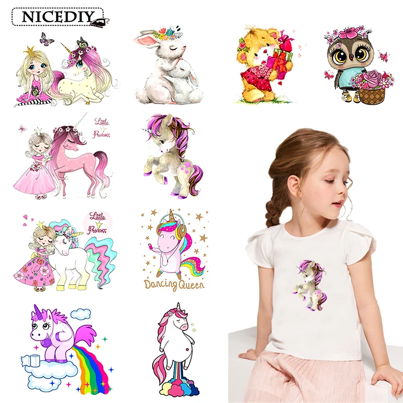 Nicediy милые животные термонаклейки передачи мультфильм нашивки в форме единорога