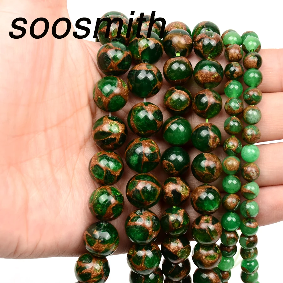 6MM 8MM 10MM 12MM Pick Size aerosmith Round Bead Green Mosaic Agates Natural Stone Beads Spacer For Jewelry Making | Украшения и
