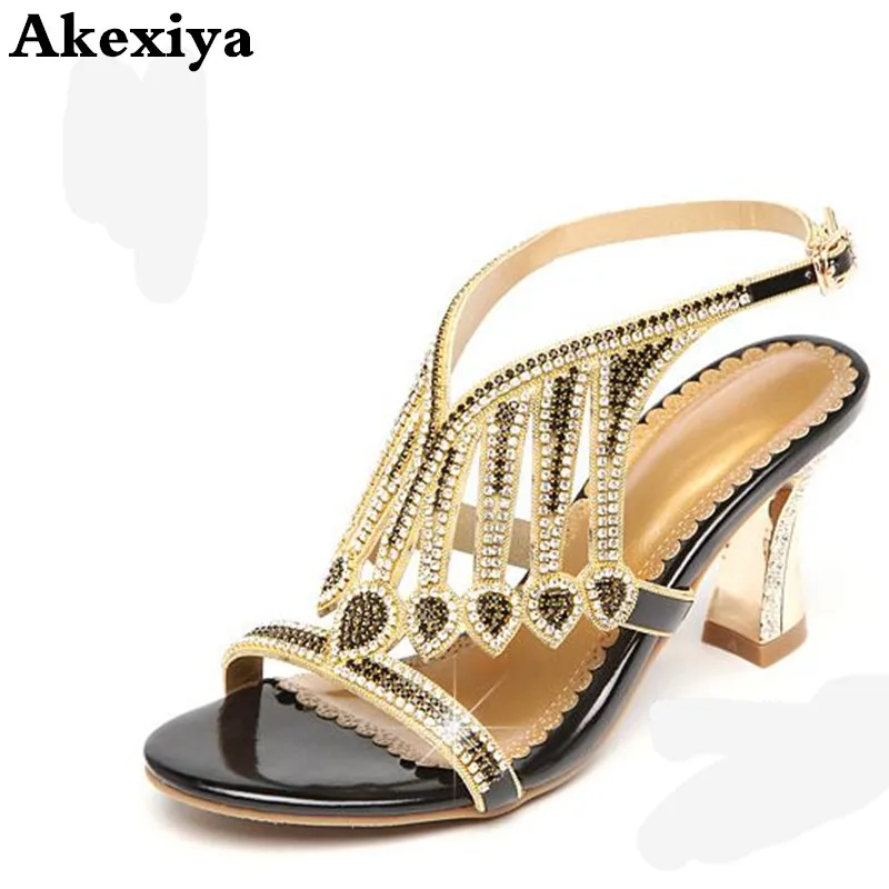 Женские босоножки на высоком каблуке золотистые разноцветные свадебные туфли с