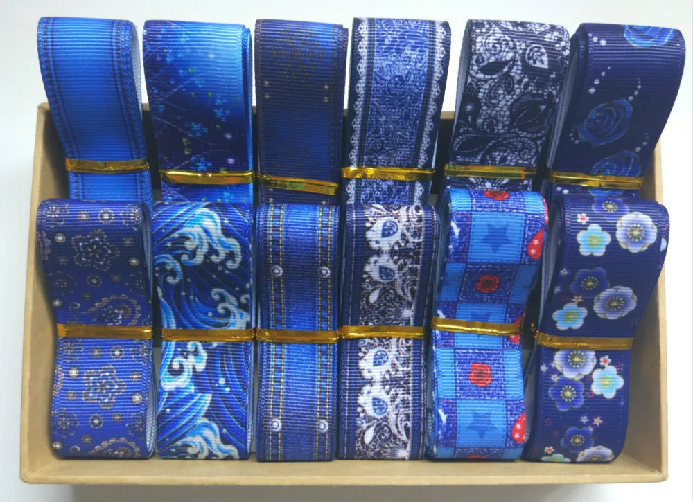 

Новинка, Репсовая лента из джинсовой ткани с цветочным принтом, 22/25 мм, 5 видов, в ассортименте, 2Y/style NZRD0510