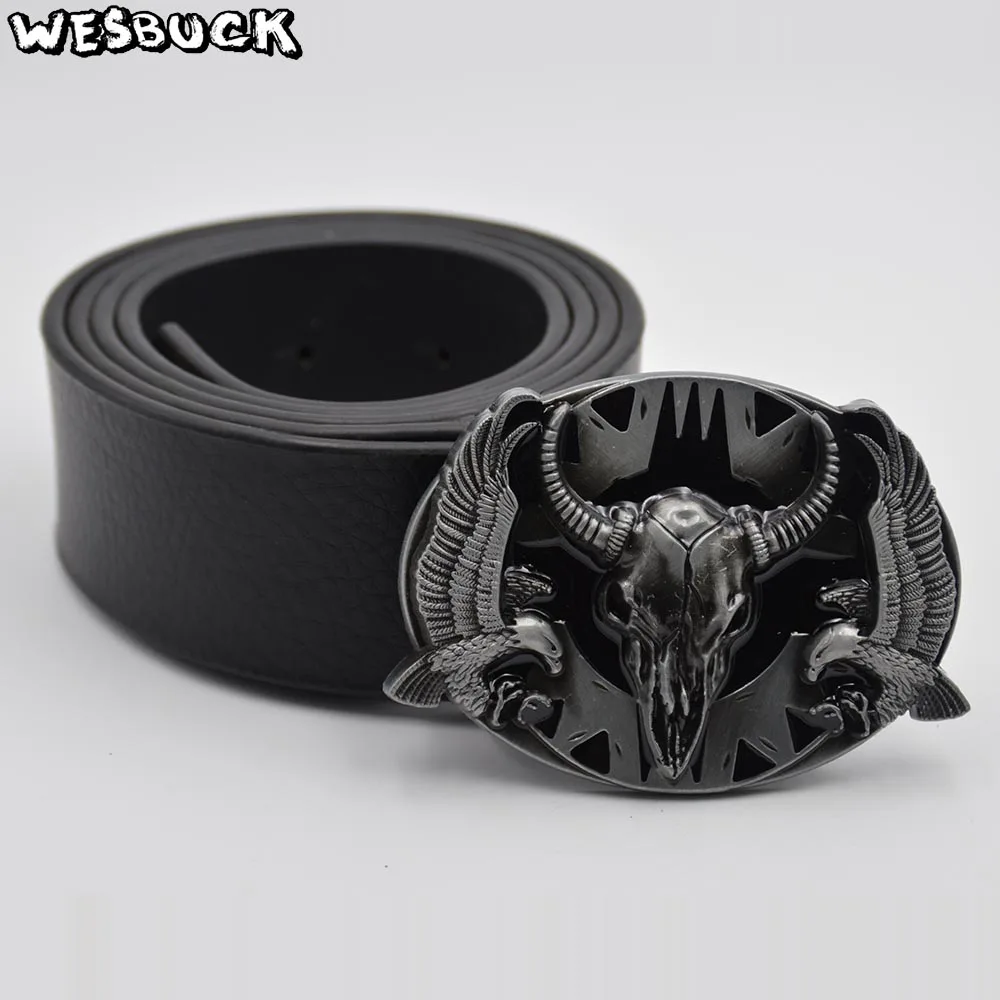 WesBuck бренд голова быка с летающим орлом пряжка ремня - Цвет: buckle and belt