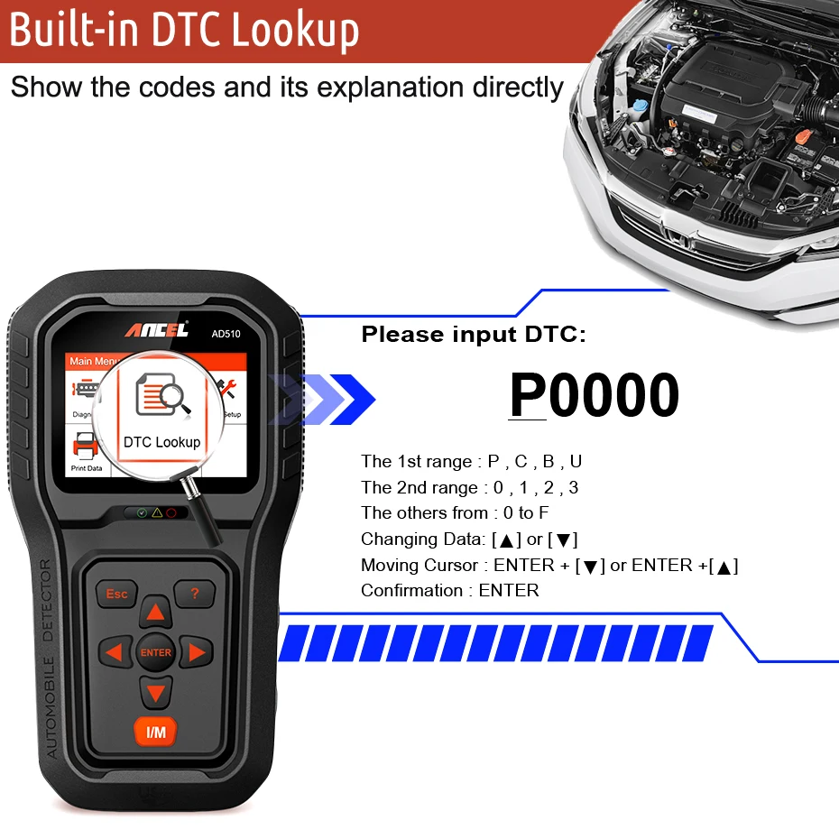 ANCEL AD510 полный OBD2 сканер Код Читателя батарея тестер на нескольких языках OBD автомобиля диагностический инструмент обновление бесплатно
