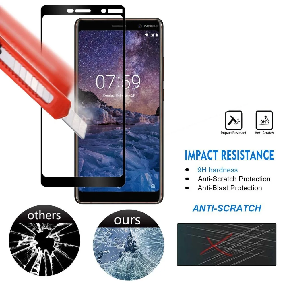 9H полное покрытие клея для Nokia 3 5 8 7 plus 6 2018 закаленное стекло X5 X6 X7 2 1 защита