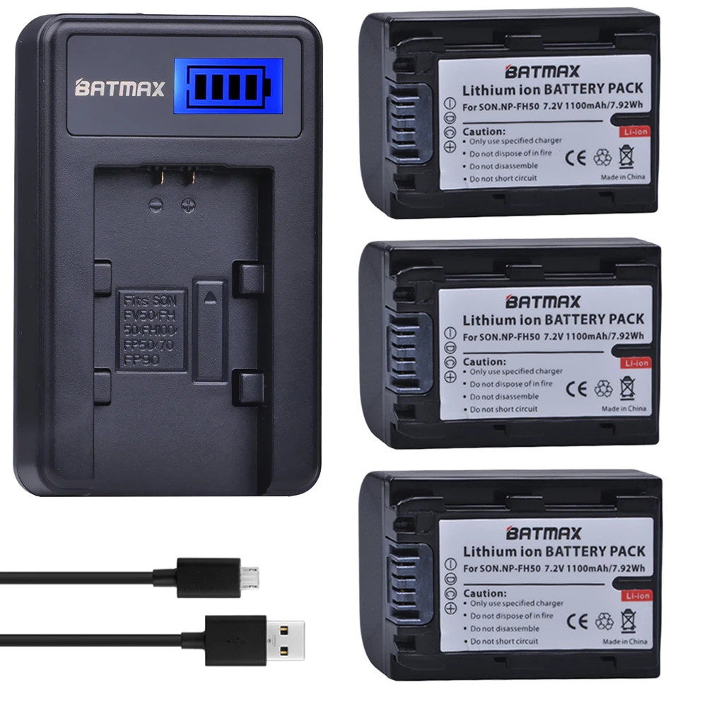 3 шт. NP-FH50 NPFH50 NP FH50 батарея + ЖК-зарядное устройство USB для Sony A230 A330 A290 A380 A390 HDR-TG1E TG3 TG5 TG7 DSC-HX1 DSC-HX200