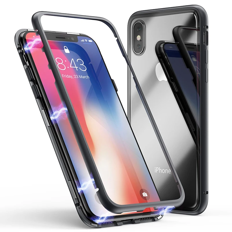 Встроенный Магнитный чехол для iPhone X XR XS Max металлический магнитный адсорбционный