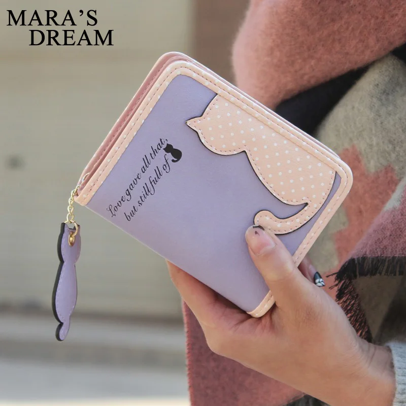 Mara's Dream брендовый милый кошелек с принтом кота женский кожаный небольшой