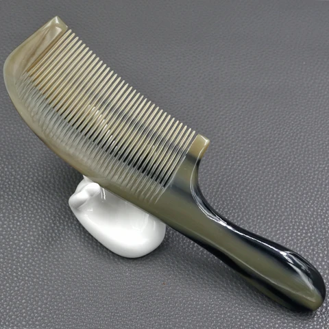 8,66 дюймов натуральный Рог яка круглая ручка тонкая зубная щетка волосы прямая расческа Антистатическая щетка для массажа волос