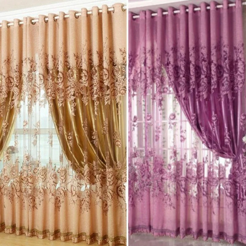 Peony Printing Curtains Semi-blackout Yarn Thick Tulle Fabrics Window Curtain For Living Room Bedroom 100x250cm | Дом и сад