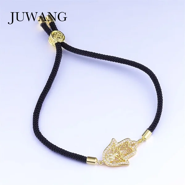 JUWANG,, золотой цвет, рука Хамса, женский браслет с шармом, для женщин, регулируемый, на удачу, красный/черный, на веревке, браслеты, ювелирное изделие, подарок - Окраска металла: gold-black
