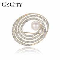 czcity 925 sterling silver brooch for women elegant cz crystal freshwater pearl corsages brooches female sweater suit accessory